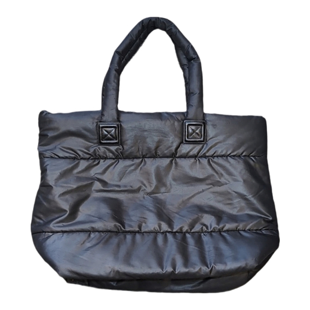 Joe Fresh Quilted Tote Bag Zippered Puffer Travel Purse Weekender Black